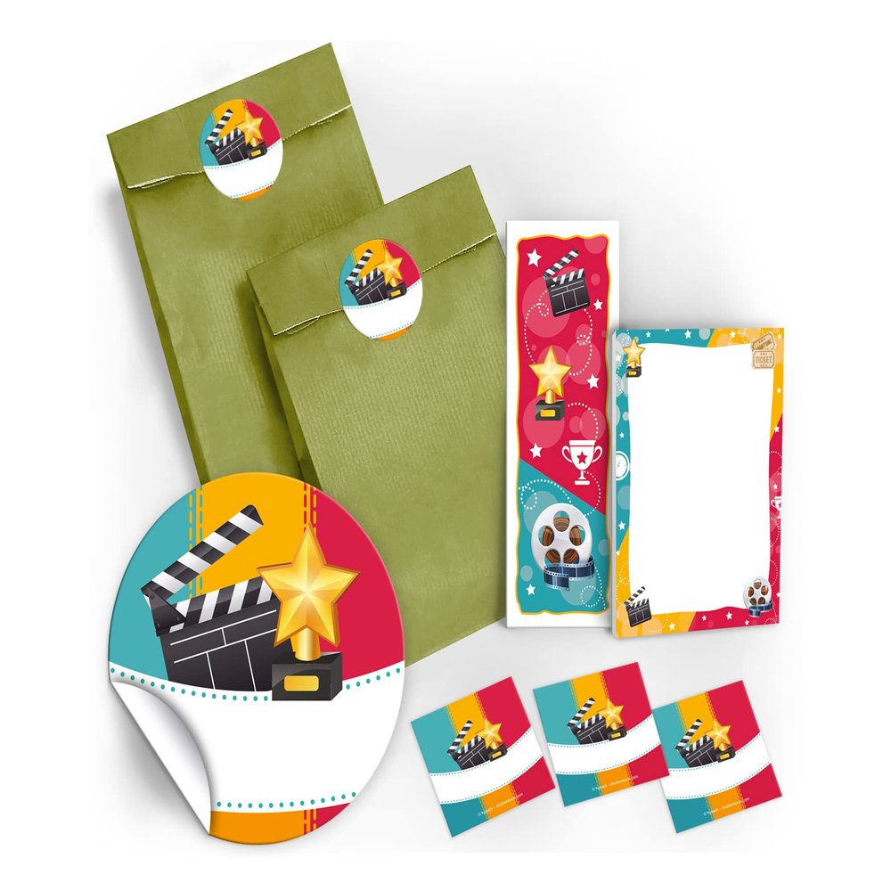 6 Bookmarks + 6 Mini Notepads + 6 Green Gift Bags + 6 Cinema Stickers