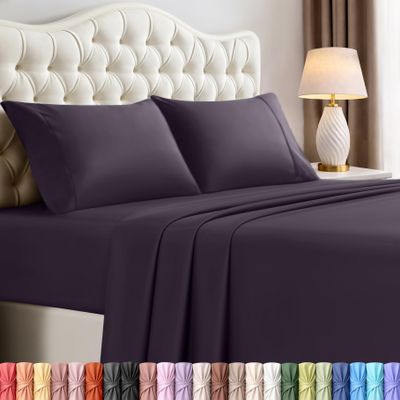 Utopia Bedding 4-Piece Sheet Set, Brushed Microfiber, Shrink- and Fade-Resistant, Easy Care (Full, Purple)