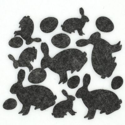 Beautiful Easter Felt Scatter Decorations, Rabbits and Eggs, 16 Pieces, Black Heathered