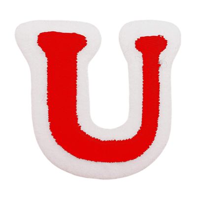Textile Applique Letter U, Red with White Border, 3.7 x 3.8 cm