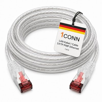 1CONN Cat6 Network Cable, 10 m, Transparent, SFTP/PIMF