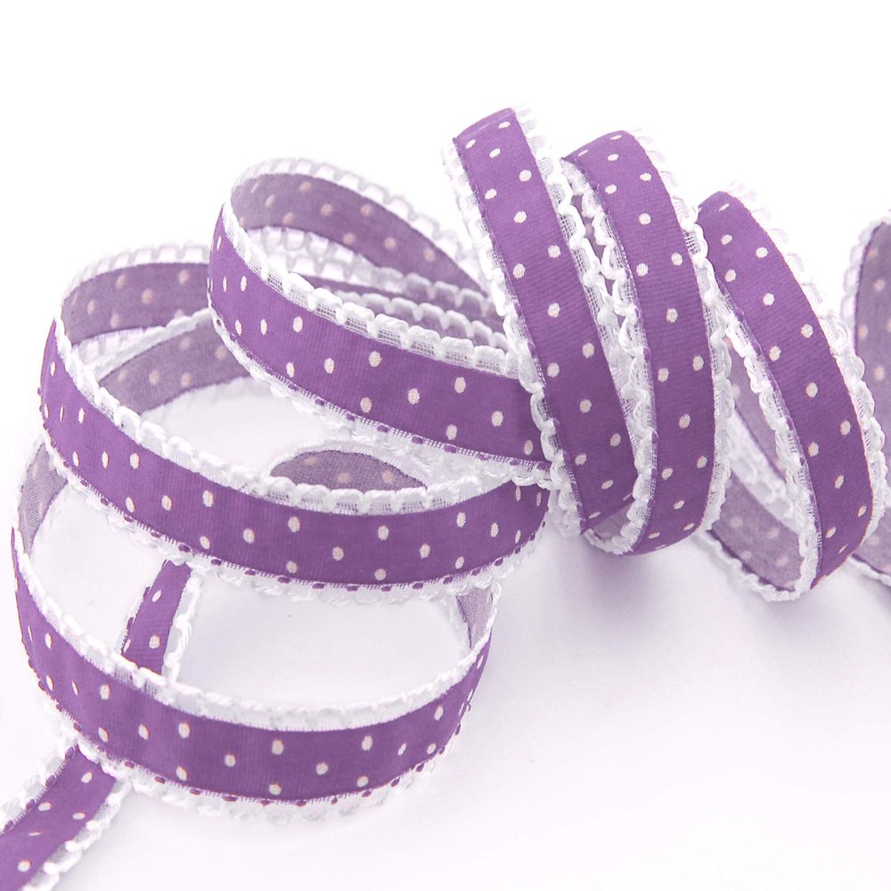 finemark 3m x 15mm Emily Lavender Polka Dot Ribbon