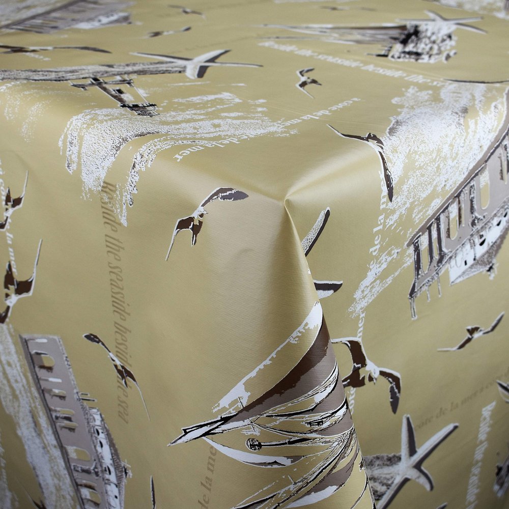 KEVKUS Oilcloth Tablecloth M19055 Sea, Seagull, Starfish, Beach, Various Shapes (Edge: Cut Edge, Unfinished; 100 cm Round)