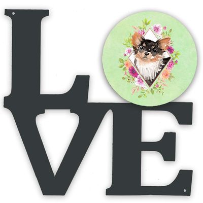 Caroline's Treasures Longhair Chihuahua Green Flowers LOVE Metal Wall Decor, Multicolor