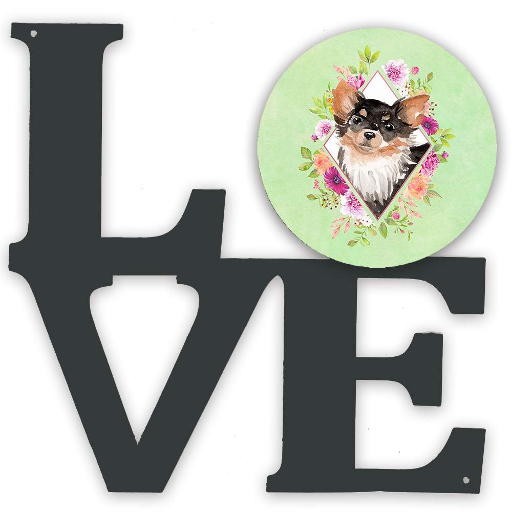 Caroline's Treasures Longhair Chihuahua Green Flowers LOVE Metal Wall Decor, Multicolor