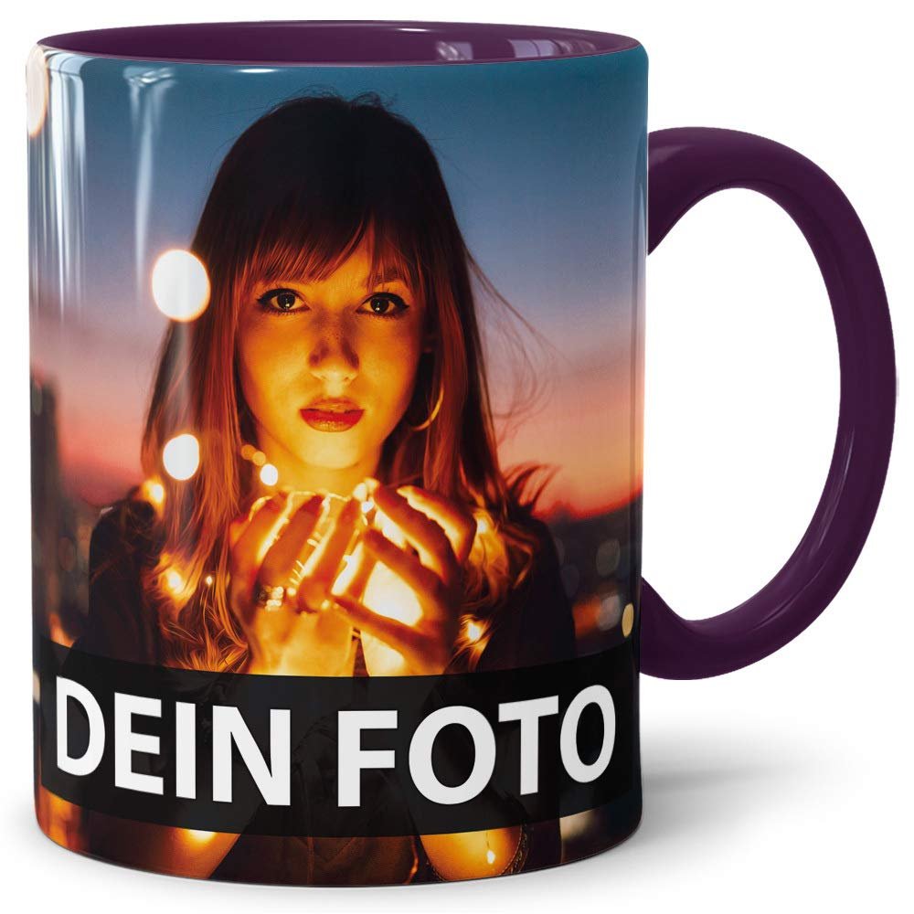 Custom Photo Mug with Photo and Text, Professional-Quality XXL Print, Violet