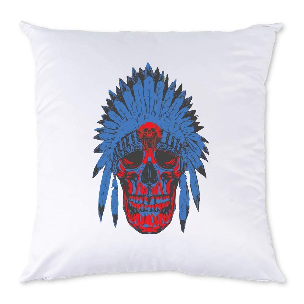 Iprints Minimalist Native American Skull and Feathers White Pillow