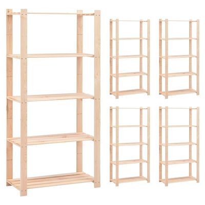 vidaXL Storage Racks, 5 Shelves, 5 pcs., 80 x 38 x 170 cm, Solid Pine, 250 kg