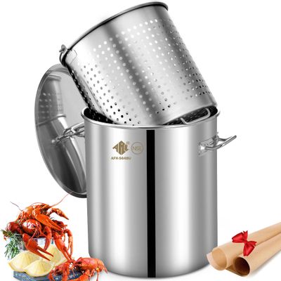 ARC 64 QT Stainless Steel Stock Pot with Basket and Two Brown Paper