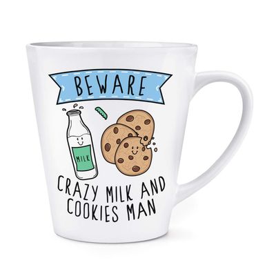 Beware Crazy Milk and Cookies Man 12 oz Latte Mug