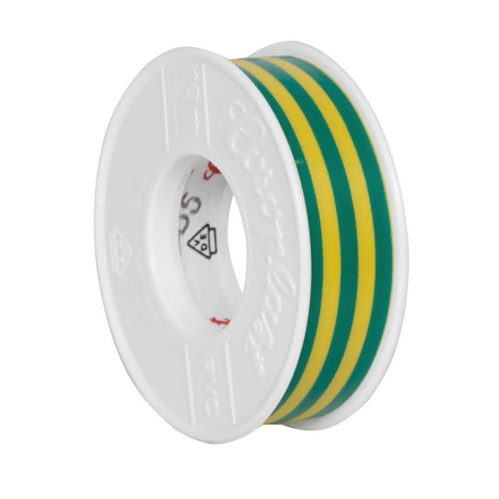 WITTKOWARE VDE Electrical Insulation Tape, Soft PVC, 15 mm x 10 m, Green/Yellow