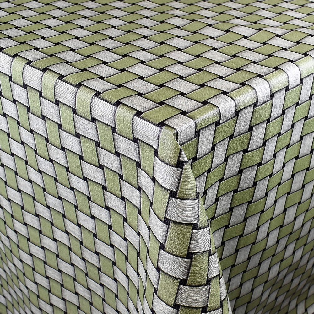 KEVKUS Oilcloth Tablecloth, 160 cm Wide, P1088-2 Woven Rattan Green, Oval 160 x 280 cm