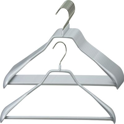 MAWA Universal Hangers, 10-Pack, with Trouser Bar, Swivel Euro Hook, Non-Slip Coating, 42 cm, Silver