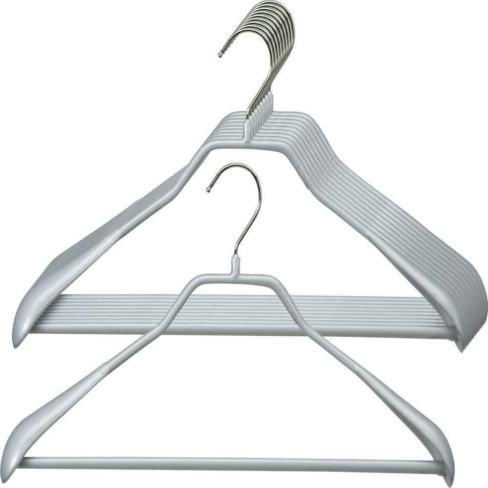 MAWA Universal Hangers, 10-Pack, with Trouser Bar, Swivel Euro Hook, Non-Slip Coating, 42 cm, Silver