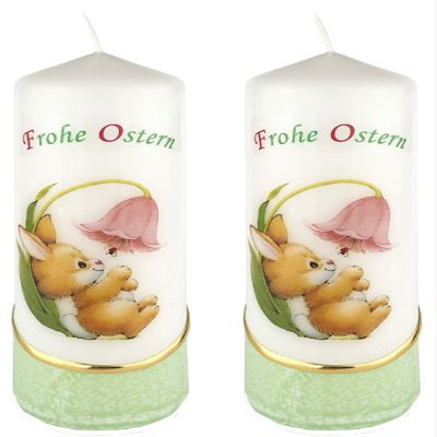 Meissner-Handel Selection: 2-Piece Easter Pillar Candle Set, Green, 6 x 18 cm