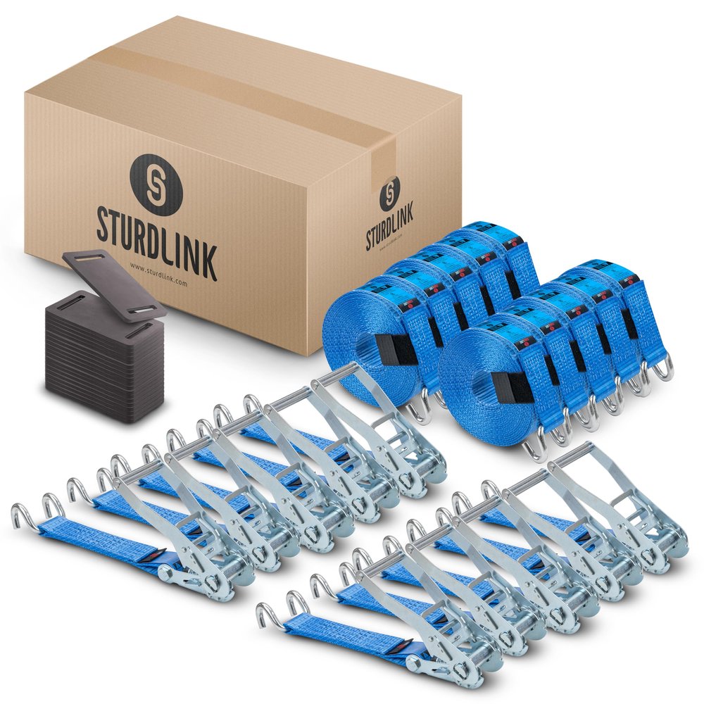 Sturdlink 10-Pack 50 mm x 9 m Ratchet Tie-Down Straps with Hooks, LC 2,500/5,000 daN, STF 350 daN