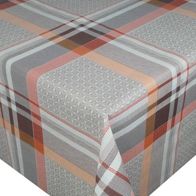 Orange and Beige Checked Oilcloth Tablecloth, Washable, 90 x 140 cm