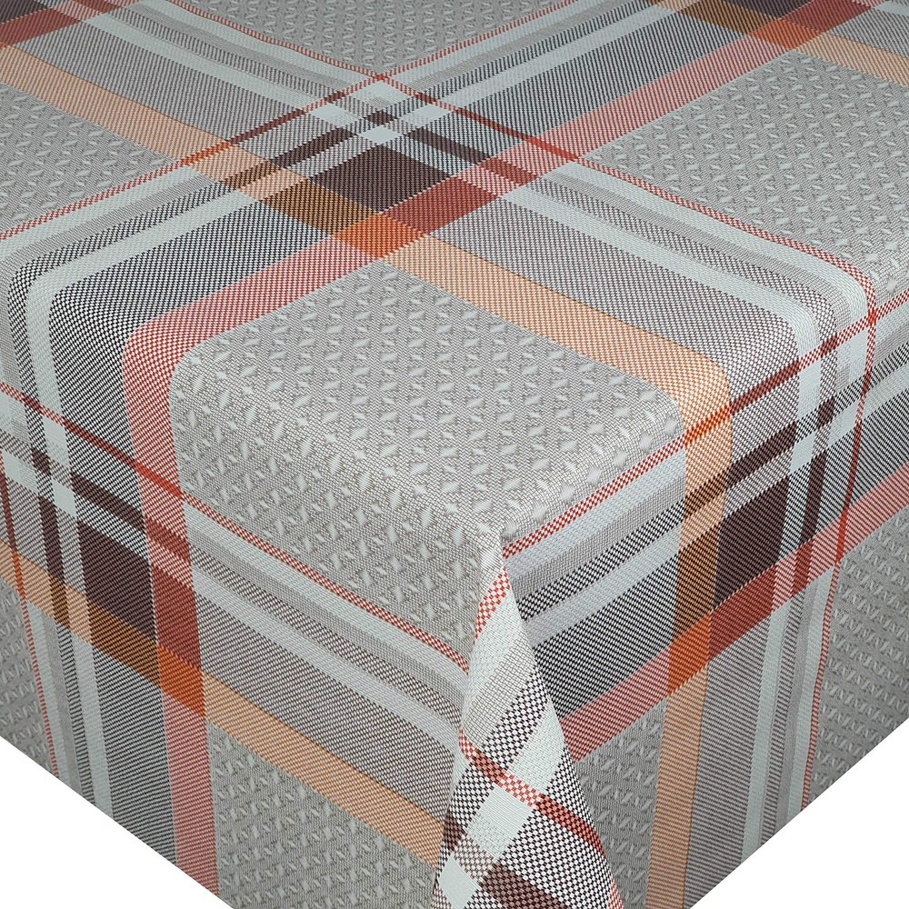 Orange and Beige Checked Oilcloth Tablecloth, Washable, 90 x 140 cm
