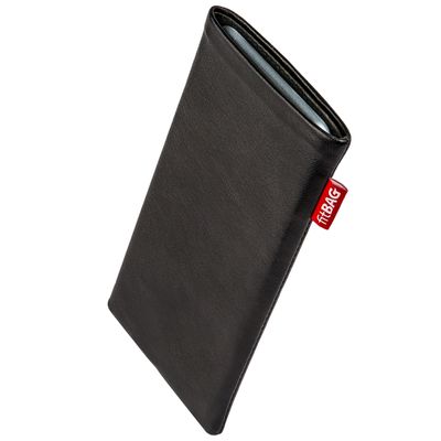 fitBAG Beat Black Phone Pouch for Sony Xperia 10 II, Genuine Nappa Leather with Microfiber Lining