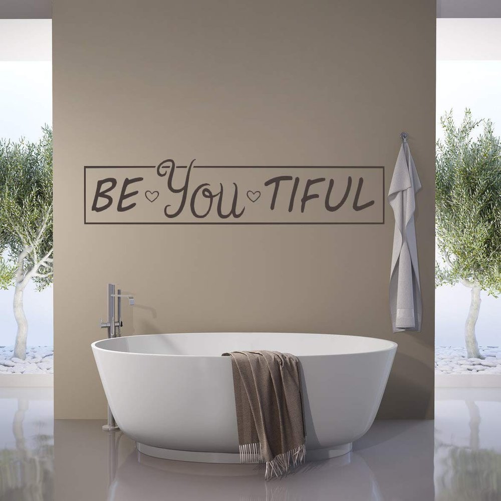 tjapalo a133 Bathroom Wall Decal, Tile and Mirror Sticker, “Beautiful - Be You Tiful!”, 120 x 23 cm, Large, Violet