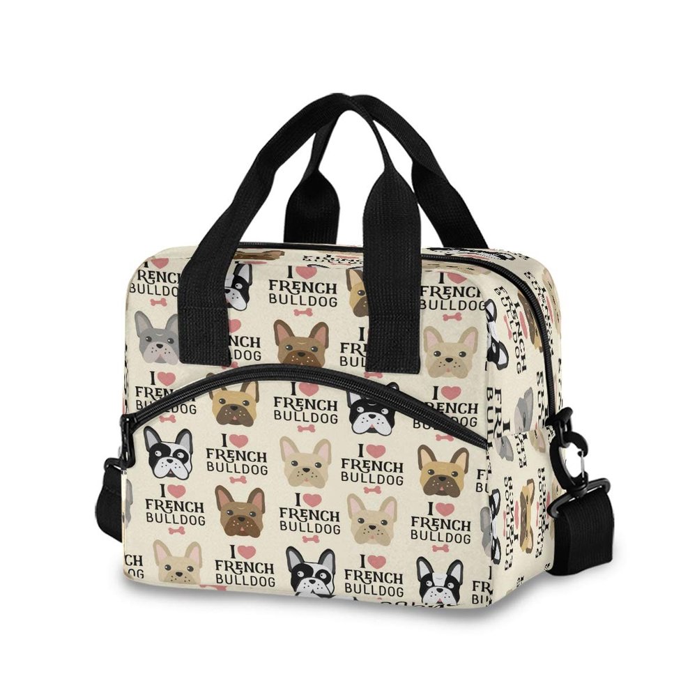 I Love French Bulldog Lunch Bag for Women, Insulated, Water-Resistant