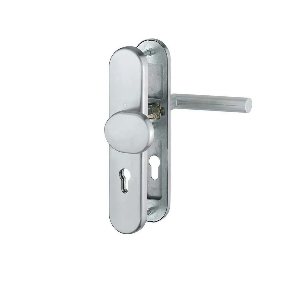 Hoppe Fixed Offset Door Knob on Long Backplate, M6 (Matt Stainless Steel)