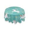Mnsruu Round Tablecloth with White Unicorns in Light Blue view 1