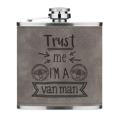 Trust Me I'M A Transporter Men's 6 oz Gray Luxe PU Leather Hip Flask
