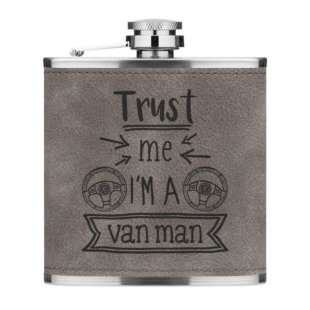 Trust Me I'M A Transporter Men's 6 oz Gray Luxe PU Leather Hip Flask