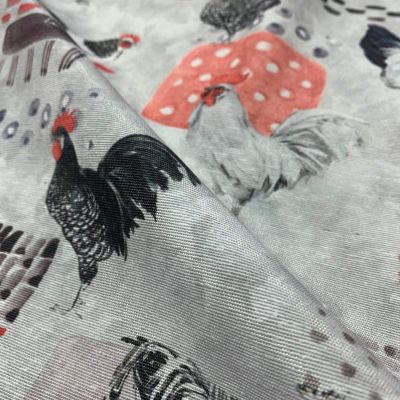 Digital Linen-Look Fabric with High Cotton Content, African Design, 140 cm Wide, Sold by the Meter (Chicken)