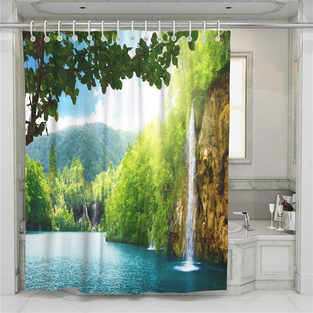 Chickw1 Waterproof Green Forest Shower Curtain, 180 x 200 cm