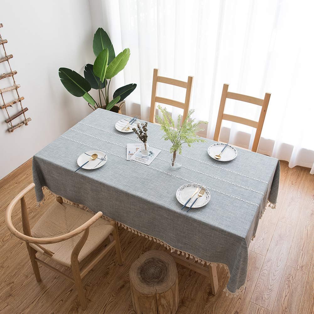 AMCER Indoor Cotton Linen Tablecloth 130 x 185 cm, Gray