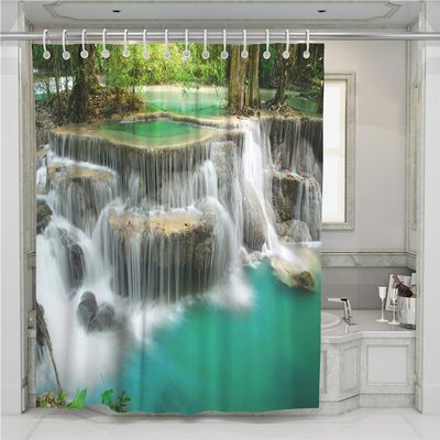 Chickw1 Waterproof Green Forest Shower Curtain, 100% Polyester, 3D Digital Print, 12 Hooks, 65 x 71 in