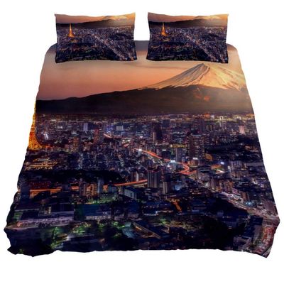 Eslifey Tokyo City at Sunshine with Mount Fuji Landscape Soft 3-Piece Bedding Set for Women and Men, 150 x 200 cm, Chemical Fabric, Multicolor, Full 79 x 91.9 x 29 in