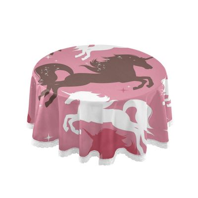 Mnsruu Round Tablecloth with Unicorn Pattern