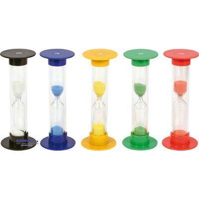 EDUPLAY 120601 Hourglass Set, 5.5 cm, 15 cm High, 30 Sec., 1, 3, 5, 10 Min., Multicolor, 5-Piece Set