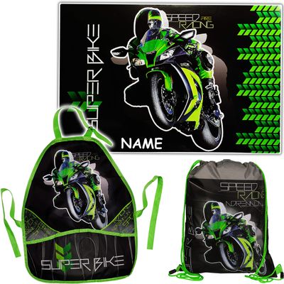 Personalized Motorcycle Desk Mat Set with Apron and Bag
