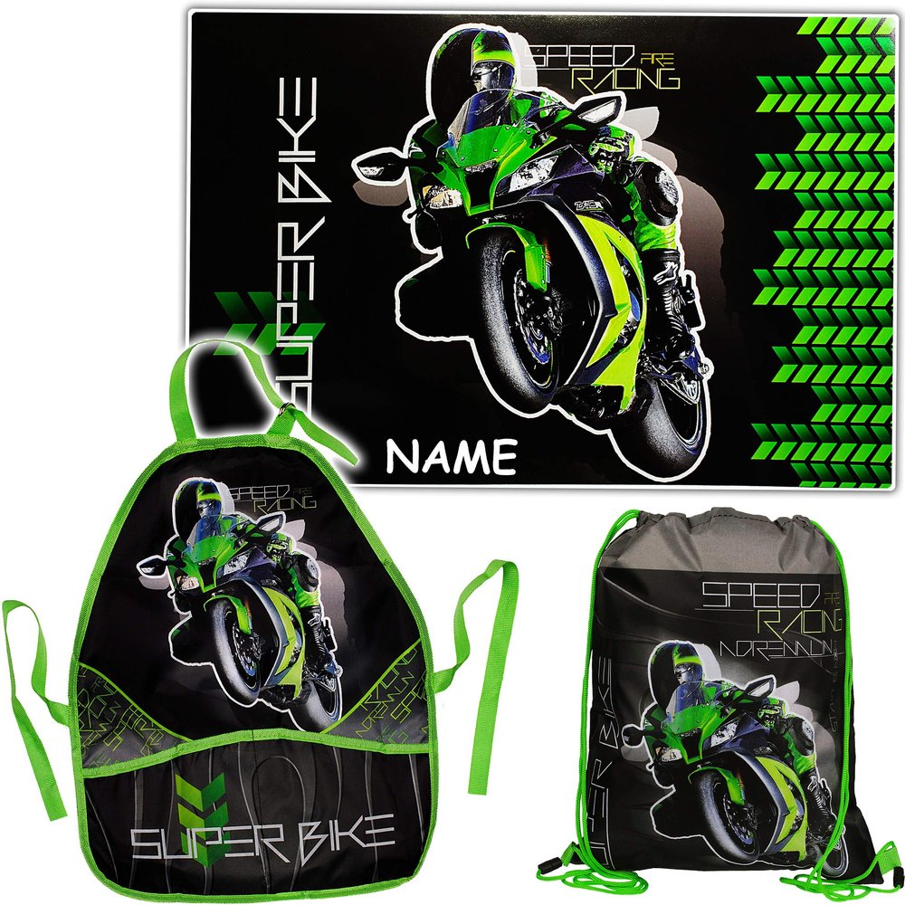 Personalized Motorcycle Desk Mat Set with Apron and Bag