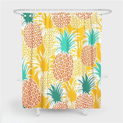 EnHome Washable Waterproof Anti-Mold Shower Curtain with 12 Plastic Hooks, 3D Tropical Pineapple, 90 x 180 cm, Yellow Pineapple
