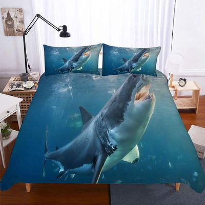 FANSU Underwater Shark 3D-Print Microfiber Bedding Set, Single Shark, 135 x 200 cm, 2-Piece