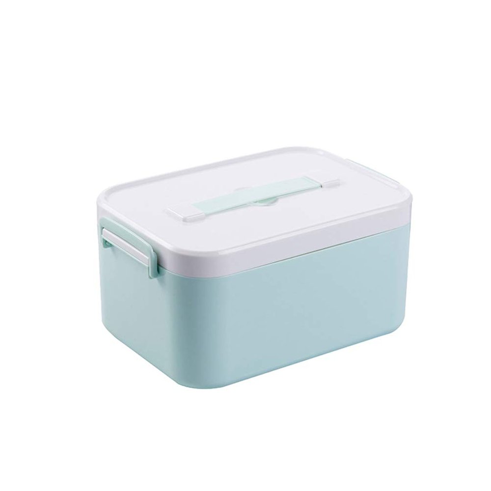 Wenchuang Dustproof Plastic Medicine Box, Large-Capacity Double-Layer Home First-Aid Kit, Blue #1, 28.5 × 19.5 × 14 cm