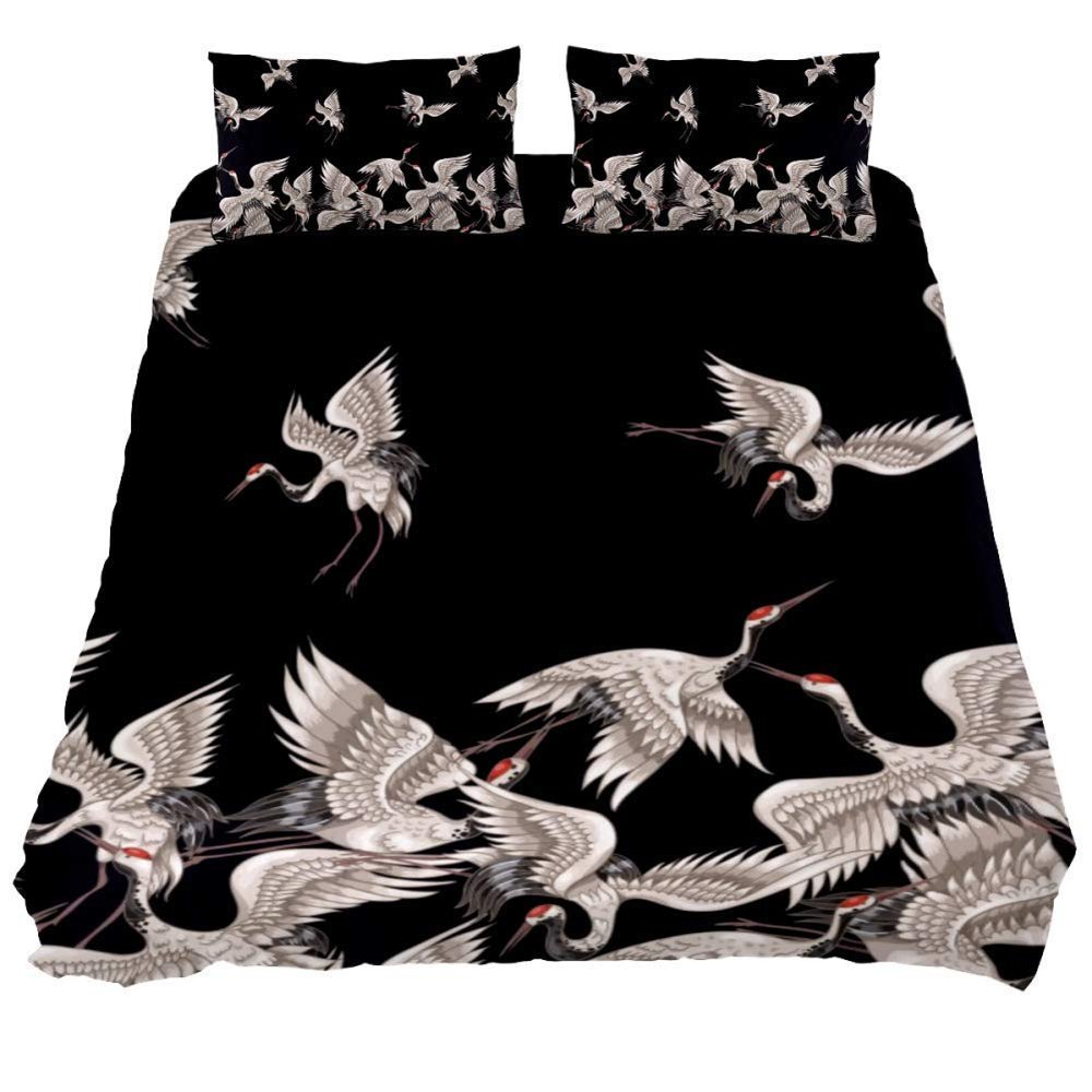 Eslifey Japanese White Cranes 3-Piece Duvet Cover Set, Soft, 150 x 200 cm