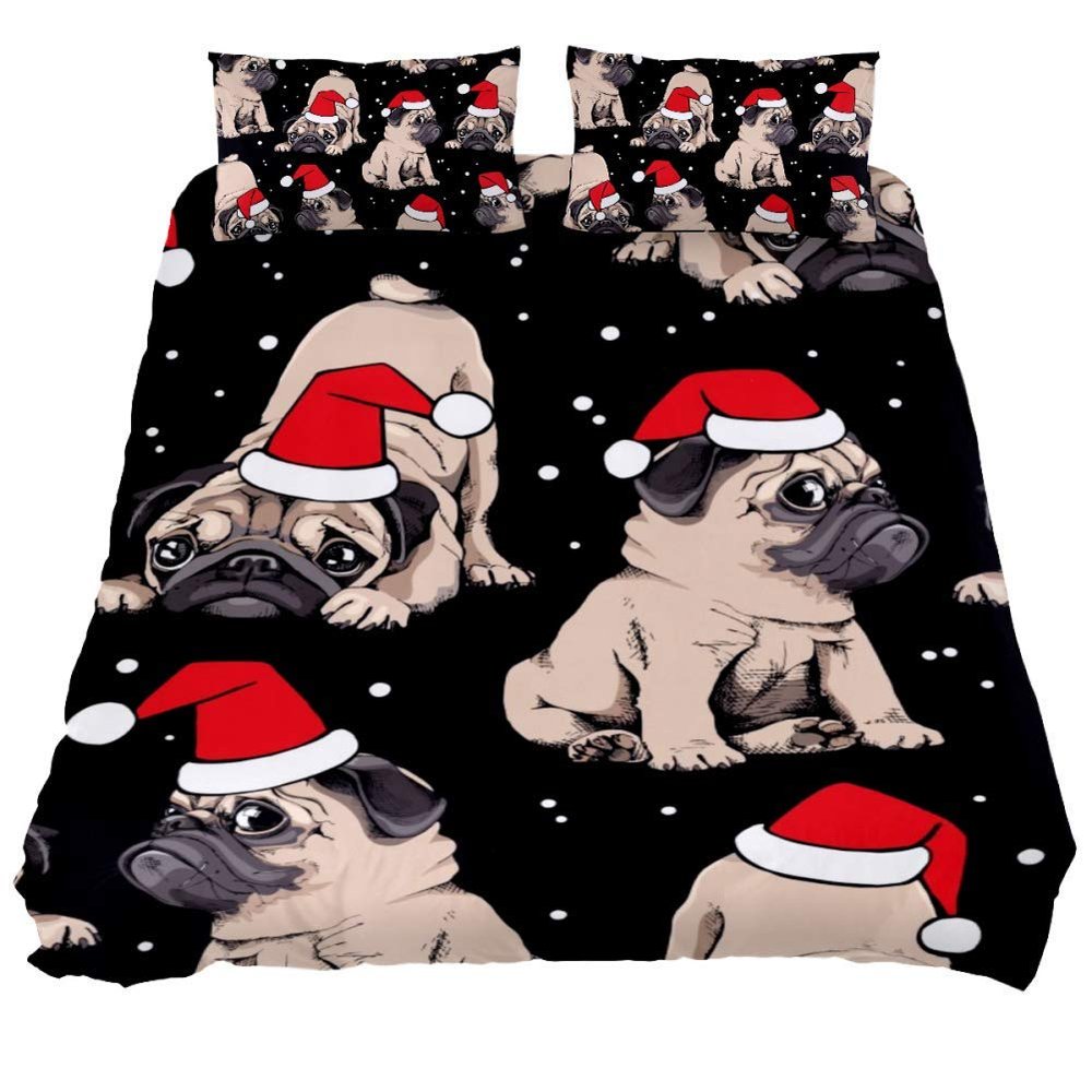 Eslifey 3-Piece Duvet Cover Set, Pugs in Snow, 150 x 200 cm, Synthetic Fabric, Multicolor, Extra Long Twin, 71 x 83 in, 19 x 29 in