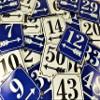 Berlin-Style Enamel House Number 47, Blue and White, Left Arrow, Handmade, 12 × 14 cm view 1