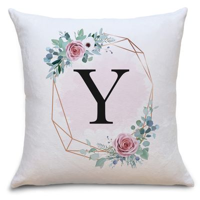 OWLBOOK Floral Wreath Pillow with Letter Y and Filling