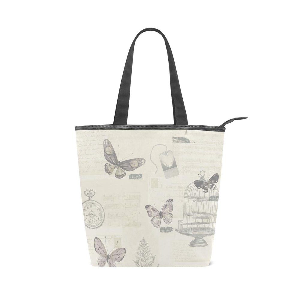 MONTOJ Hibiscus Charcoal Peacock Floral Shoulder Tote Bag