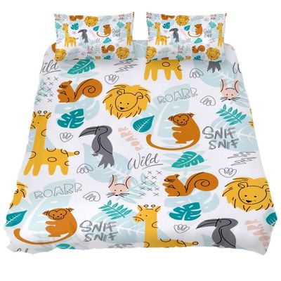 Eslifey Colorful Doodle Wild Animals Words Duvet Cover Set, 3-Piece