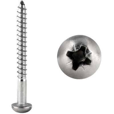 FASTON 4 x 45 mm Pan-Head Wood Screws, Pozidriv, DIN 7996, Stainless Steel A2 V2A, 5-Pack