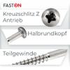 FASTON 4 x 45 mm Pan-Head Wood Screws, Pozidriv, DIN 7996, Stainless Steel A2 V2A, 5-Pack view 2