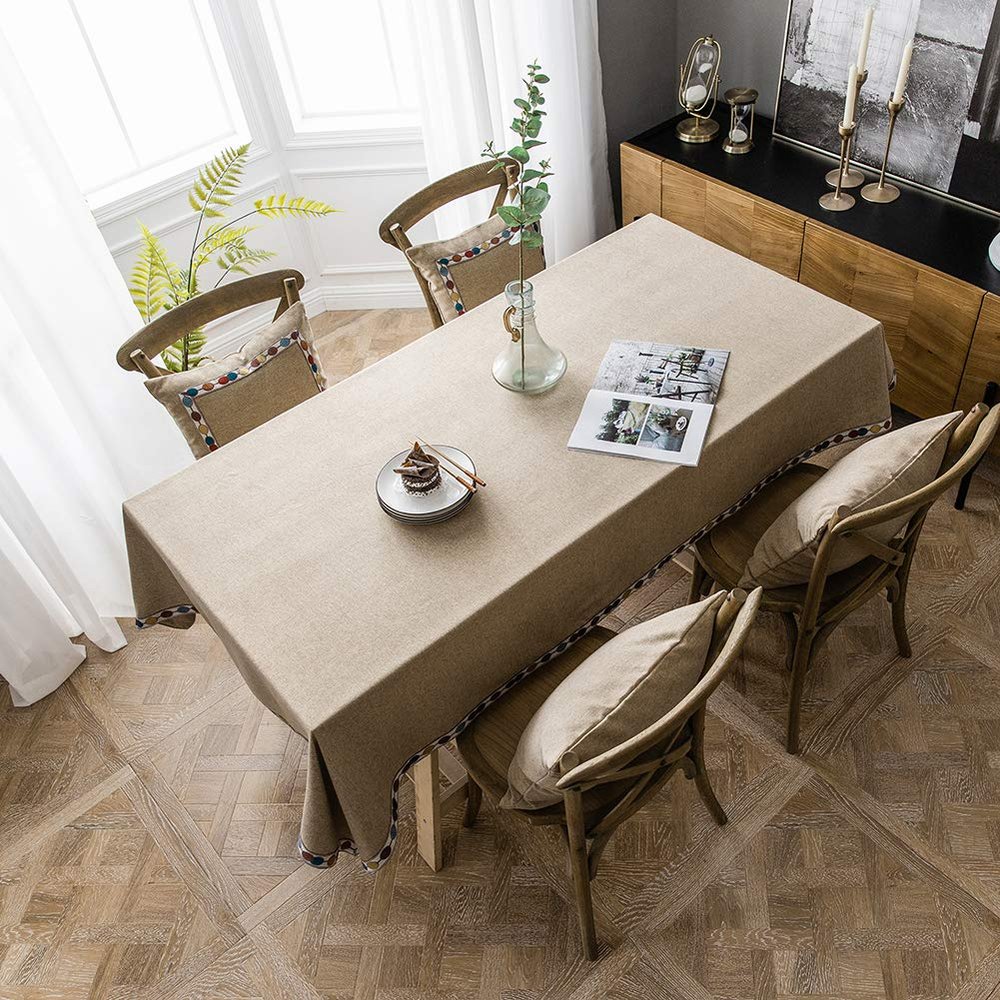 AMCER 135 x 255 cm Cotton-Linen Tablecloth, Brown
